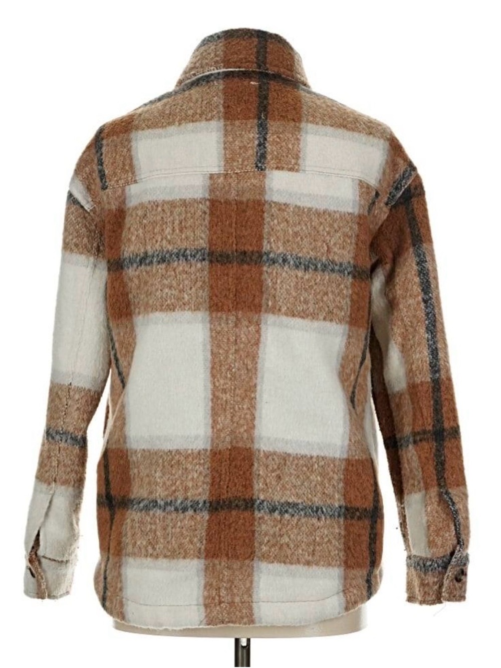 Avec Les Filles Brown and Cream Plaid Sherpa Shirt Jacket - Picture 3 of 7